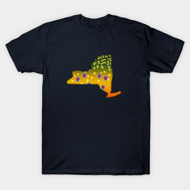 Brook Trout Fish New York State Map Fishing Gifts T-Shirt by TeeCreations